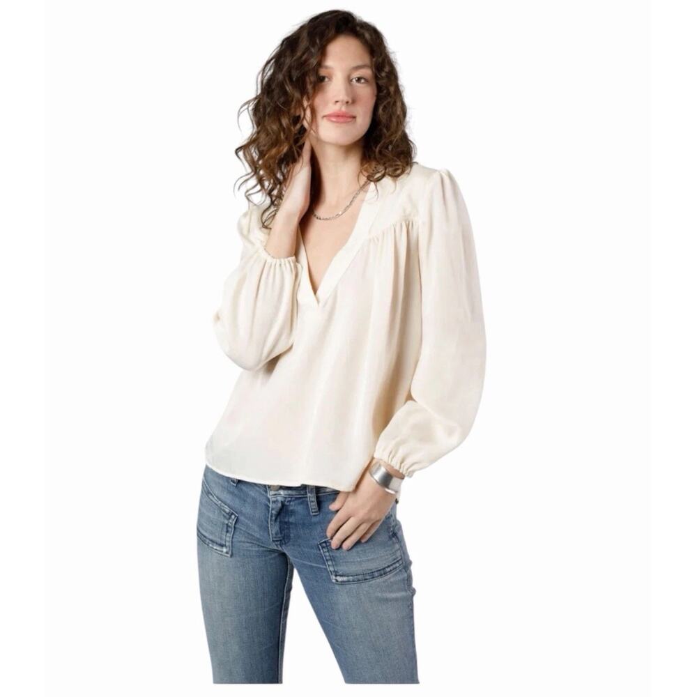 Band of the Free NWT Cash Ivory V Neck Billowy Long Sleeve Boho Blouse XS